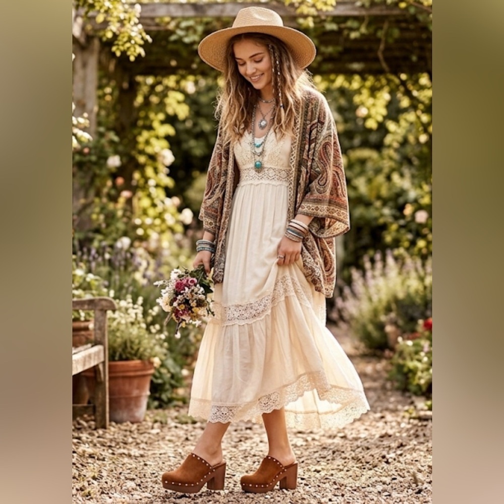 Time and Tru Women's Faux Suede Studded Clogs with Block Heels bohemian boho